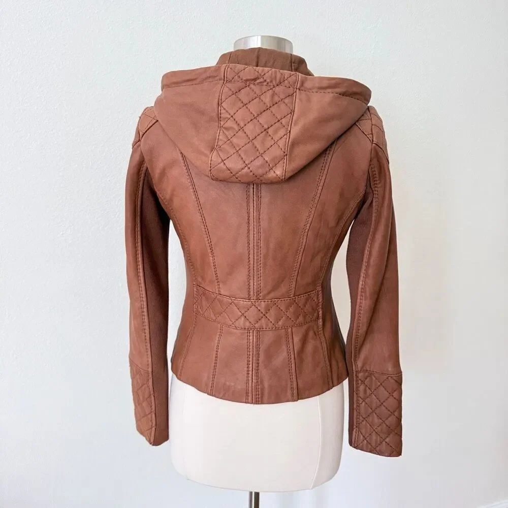 Michael Michael Kors Women's Size Small Quilted Moto Jacket Brown Soft Leather